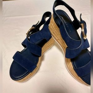 Navy blue suede espidrill platform sandals